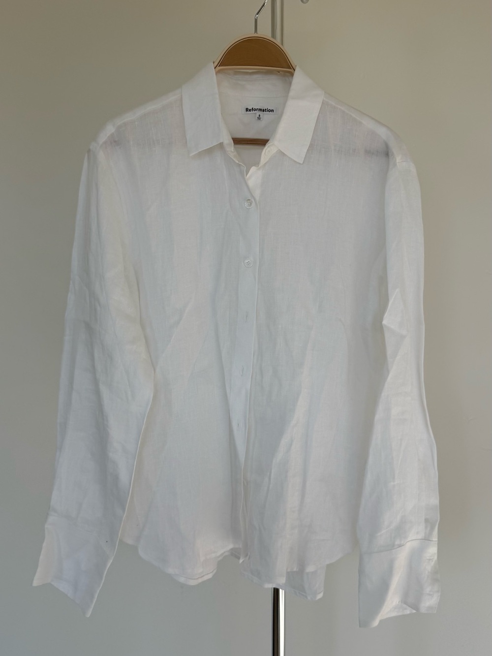 Reformation White Linen Button-Up Shirt, Size S.